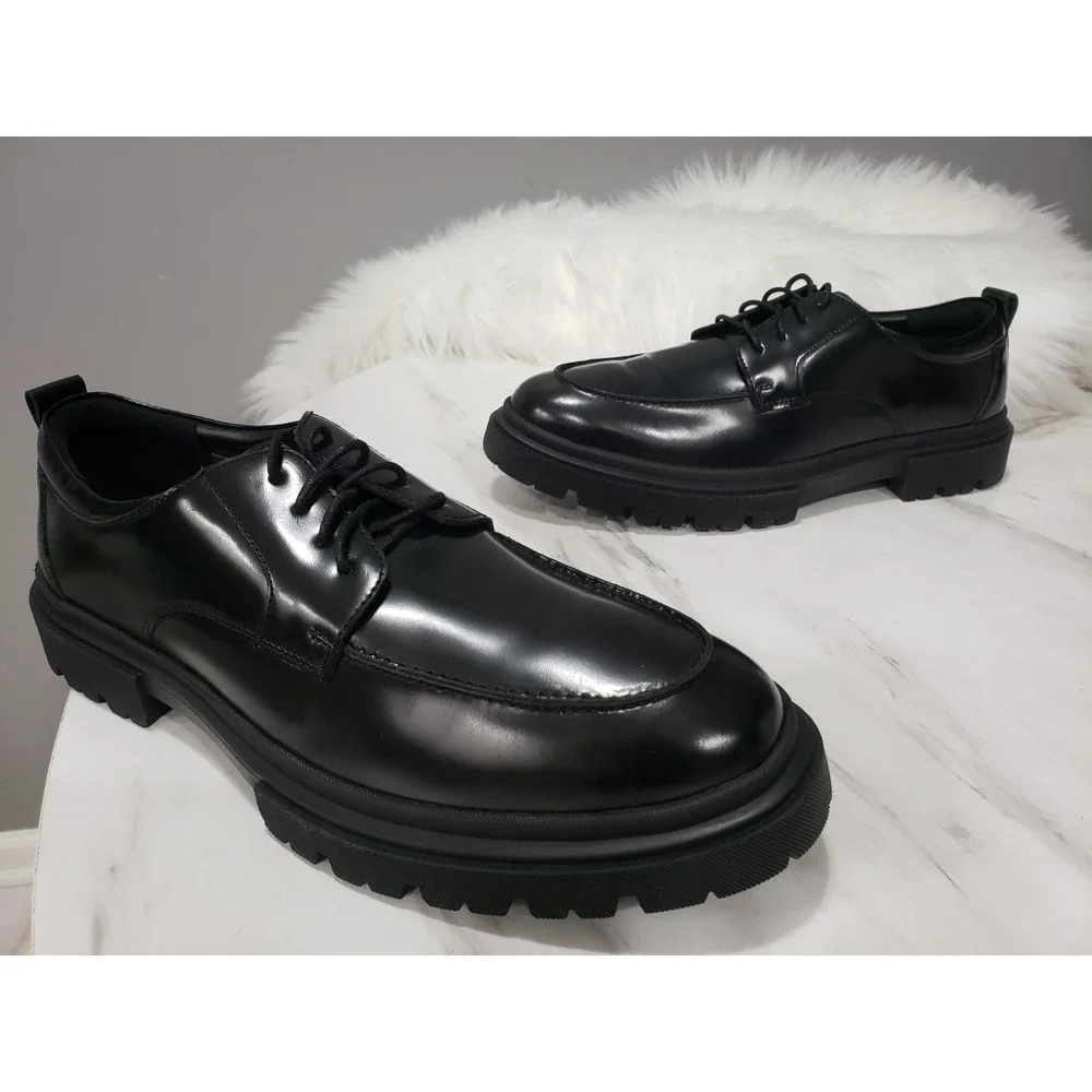 NEW SIZE 11.5 - STEVE MADDEN MENS ZURI BLACK LUG SOLE OXFORDS
